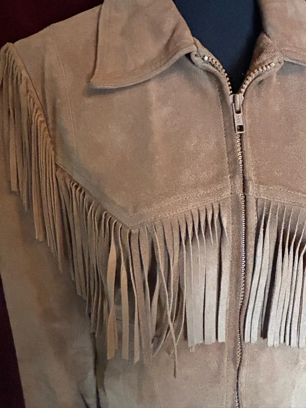 Suede Fringe Zip-Up Jacket in Tan - Picture 5 of 9